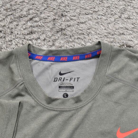 Nike Men's Adult Sz L Tee Shirt T Gray Dri Fit Gym Run Athletic Casual Polyester - Picture 5 of 8
